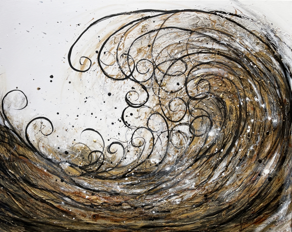 Klimt Metallic Gold Black Large Wave