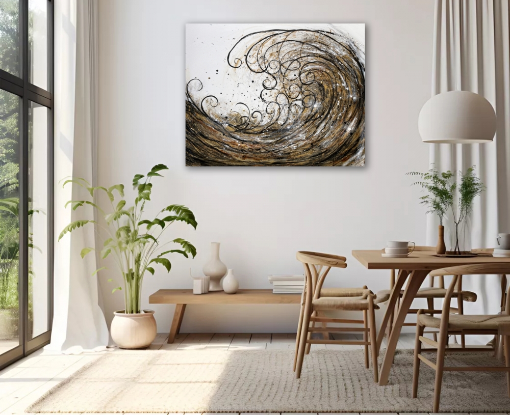 Klimt Metallic Gold Black Large Wave