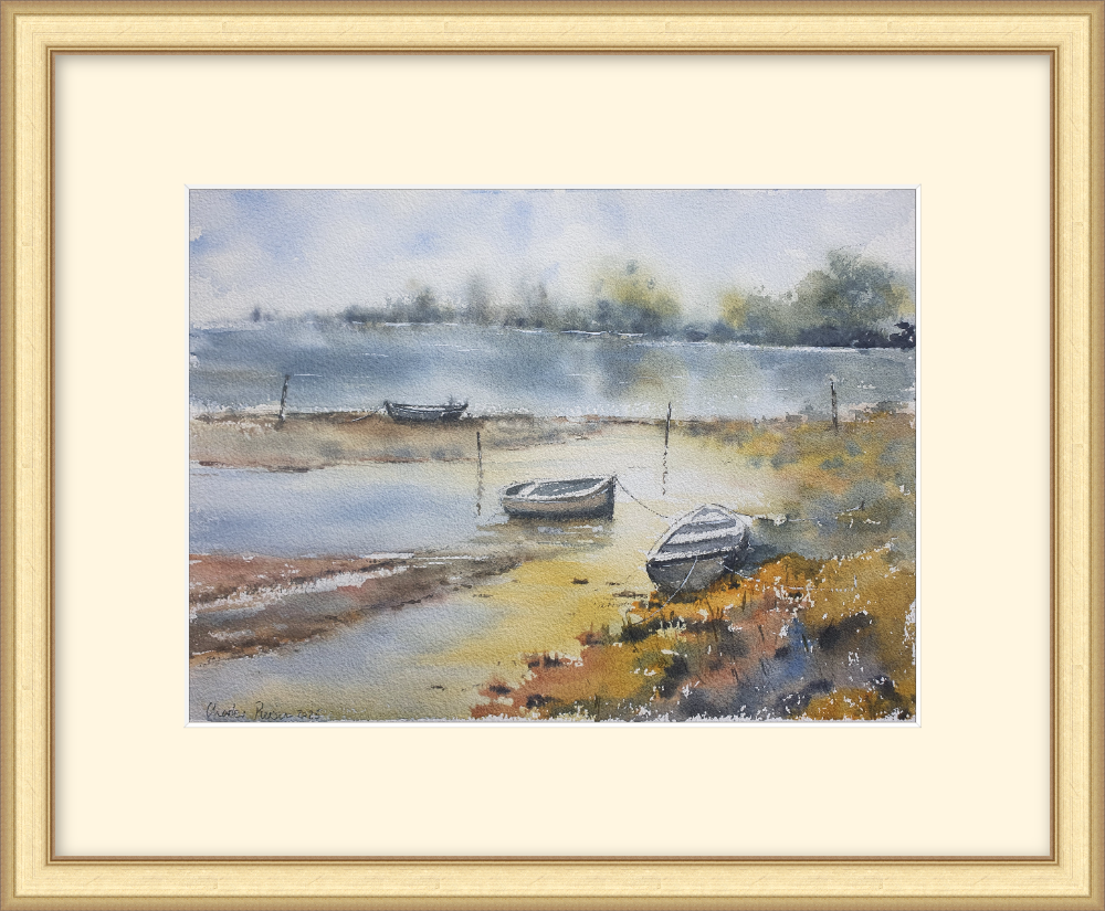 Boats at Low Tide. Original Signed Watercolour. 15x11 inches , Unframed