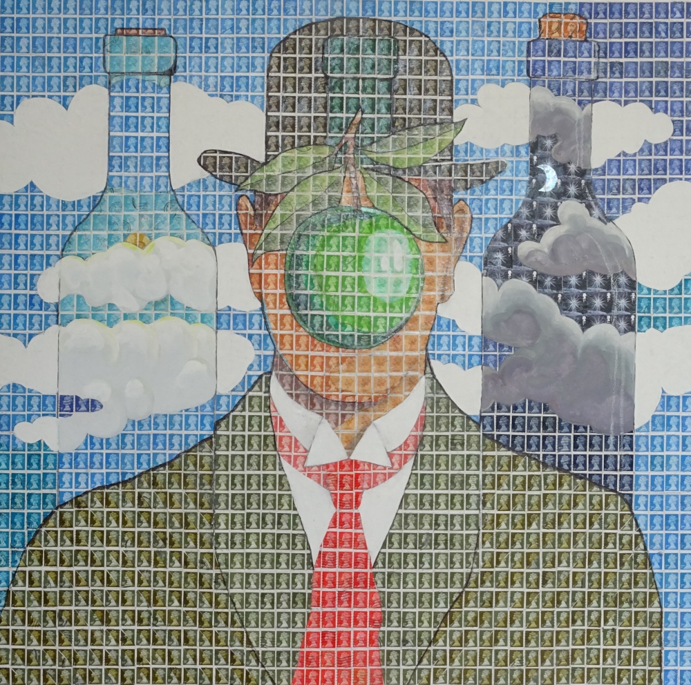 Homage to Magritte - Apple and Three Bottles