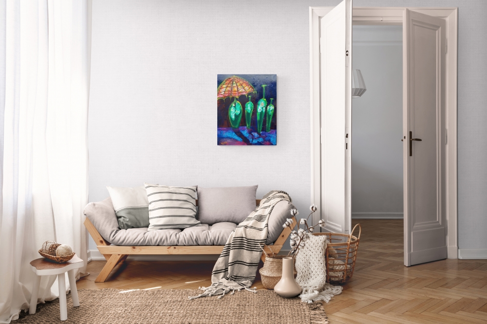 Tiffany Lamp and Bottles