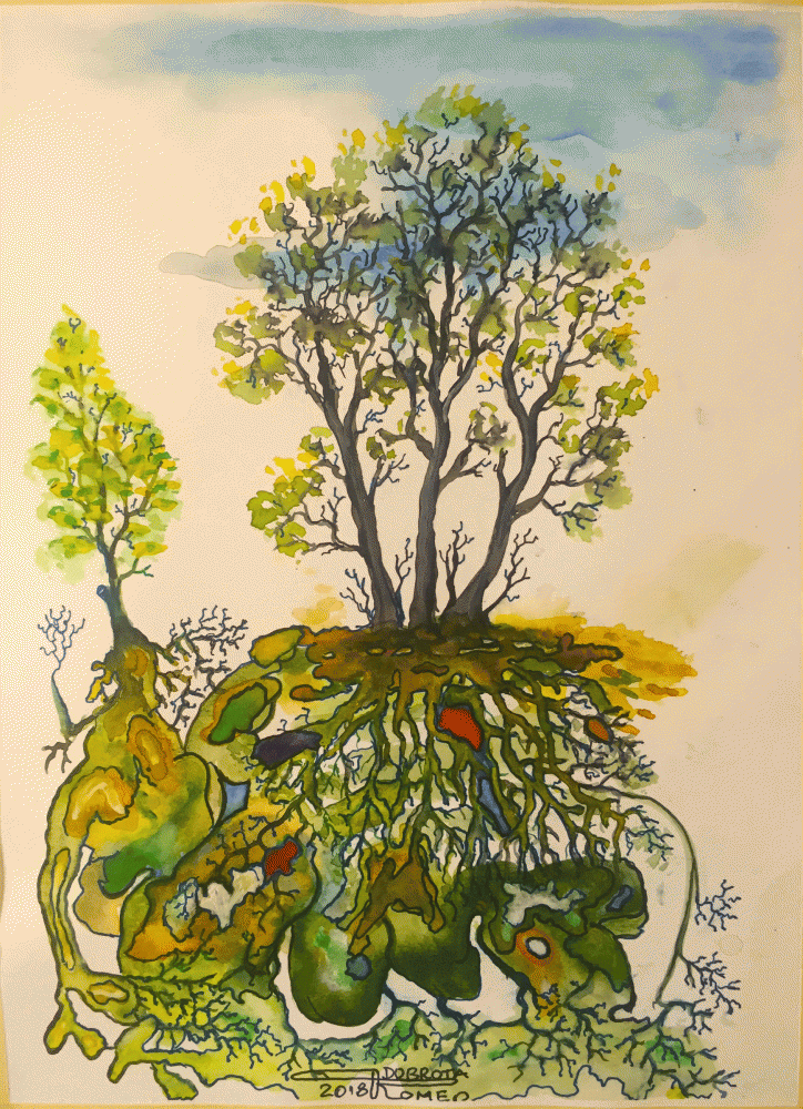 Under...Trees, 9x12 inch, 23x30.5 cm, Watercolors on cold press paper, SKU 4014 