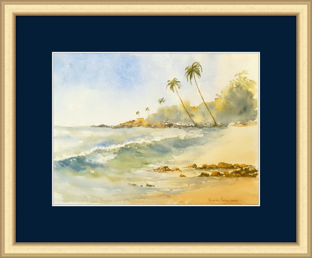 Tropical Shore . Original Signed Watercolour. 15x11 inches, Unframed