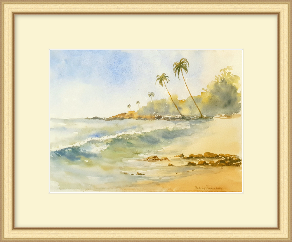 Tropical Shore . Original Signed Watercolour. 15x11 inches, Unframed