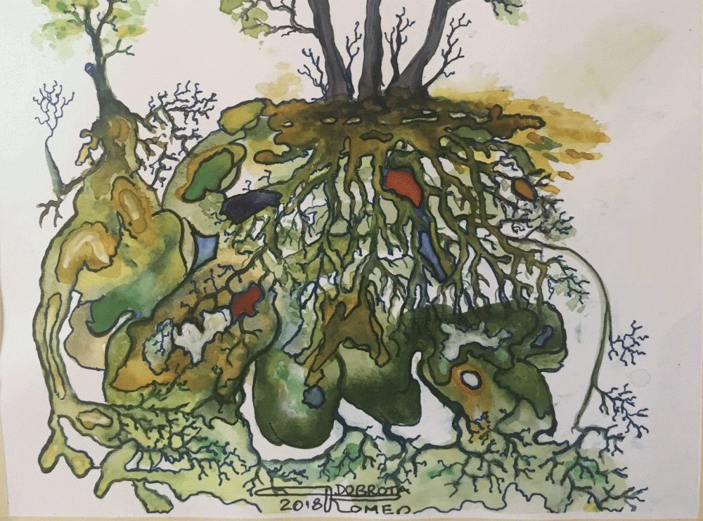 Under...Trees, 9x12 inch, 23x30.5 cm, Watercolors on cold press paper, SKU 4014 