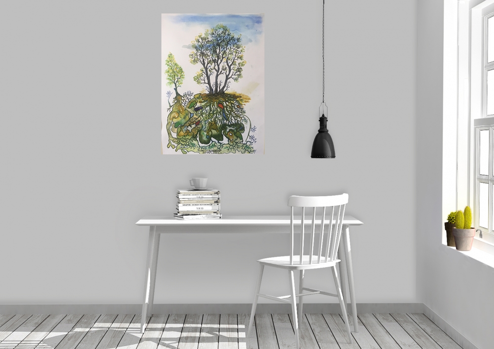 Under...Trees, 9x12 inch, 23x30.5 cm, Watercolors on cold press paper, SKU 4014 