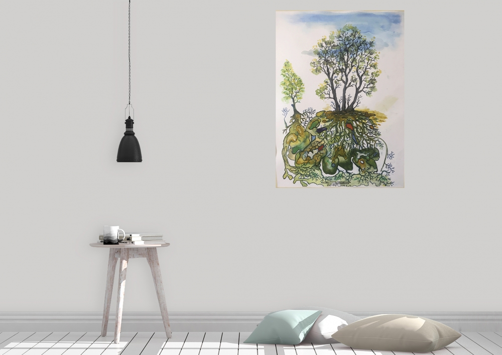 Under...Trees, 9x12 inch, 23x30.5 cm, Watercolors on cold press paper, SKU 4014 