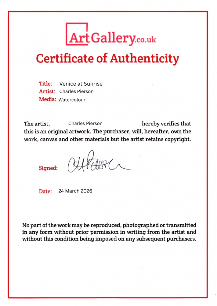 Venice at Sunrise. Original Signed Watercolour. 15x11 inches. Unframed