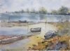 Boats at Low Tide. Original Signed Watercolour. 15x11 inches , Unframed