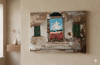 Italian Doorway Painting, Life Finds a Way Original Acrylic Art, Mediterranean Window View Canvas, Small Landscape Wall Decor