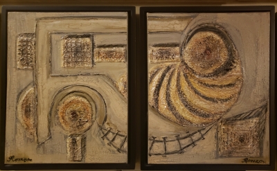 Inside of Pyramid 1, paper mache, acrylic, 14X22 Inch, 35.5x56 cm,  SKU 1069 
