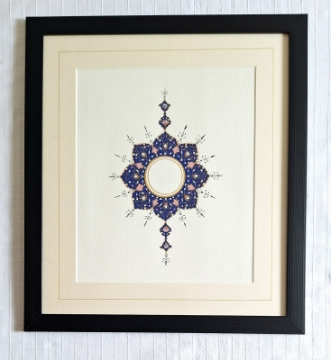 Navy & Blush Gold Symmetrical Framed Art — Ornamental Medallion Wall Decor
