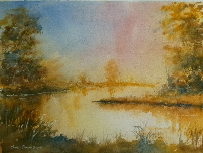 Golden Dawn. Original Watercolour Landscape. 15x11 inches Unframed