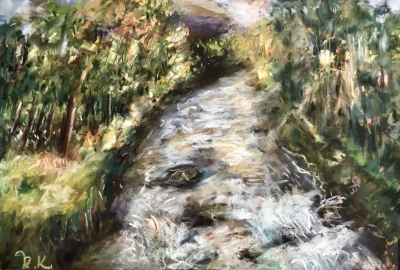 Forest River Landscape Painting Original Soft Pastel Art