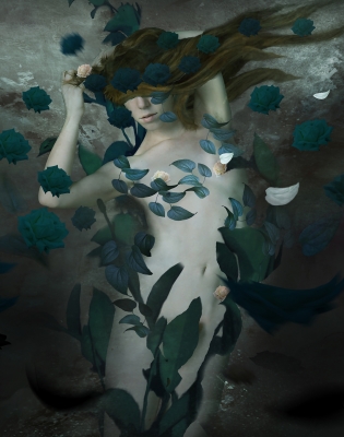 Portrait with Green Flowers