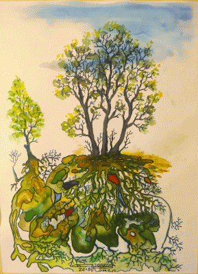 Under...Trees, 9x12 inch, 23x30.5 cm, Watercolors on cold press paper, SKU 4014 