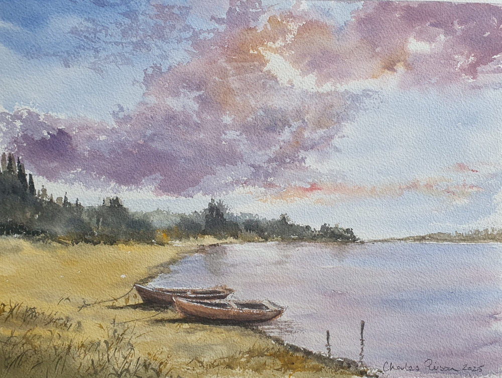 Summer Clouds Over the Lake. Original Watercolour 15x11 inches; 38x28cm
