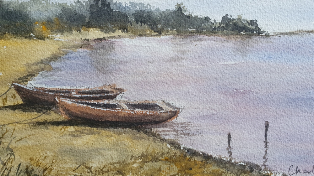 Summer Clouds Over the Lake. Original Watercolour 15x11 inches; 38x28cm