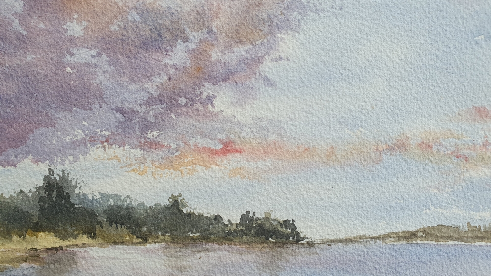 Summer Clouds Over the Lake. Original Watercolour 15x11 inches; 38x28cm