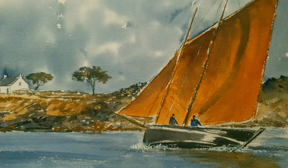 Breton Fishing Boat. Original Signed Watercolour 15x11 inches ; 38x28cm