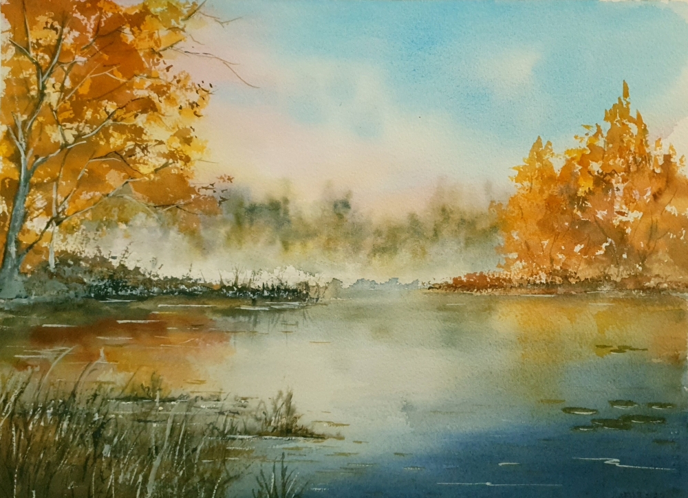 Autumn Lake. Original Signed Watercolour.15x11 inches; 38x28cm