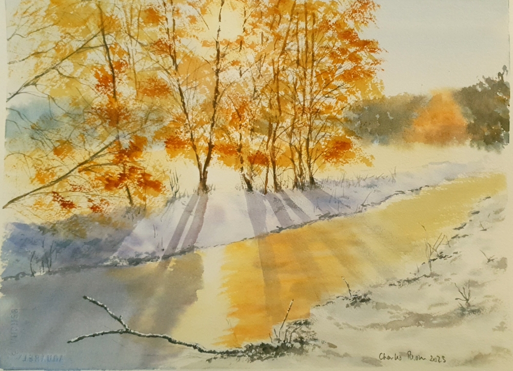 Winter Sunlight. Original Signed Watercolour. 15x11 inches , 38x28cm