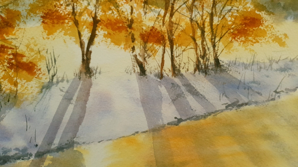 Winter Sunlight. Original Signed Watercolour. 15x11 inches , 38x28cm