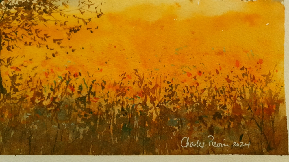 Barns and Sunset. Original Signed Watercolour. 15x11 inches; 38x28cm