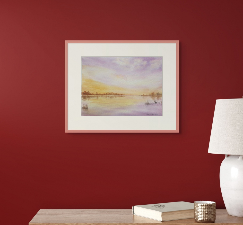 Tranquil Lake at Sunset. Original Signed Watercolour