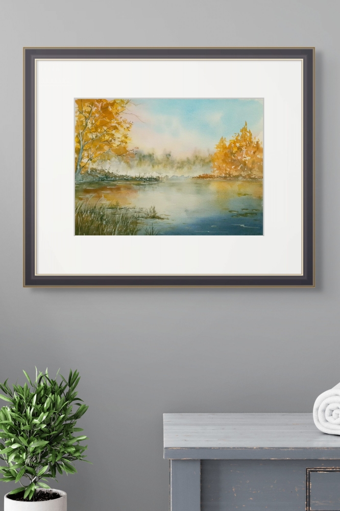 Autumn Lake. Original Signed Watercolour.15x11 inches; 38x28cm