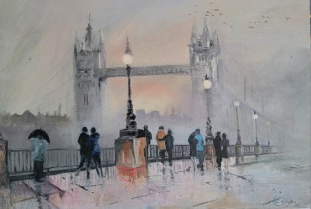 Tower bridge with mist