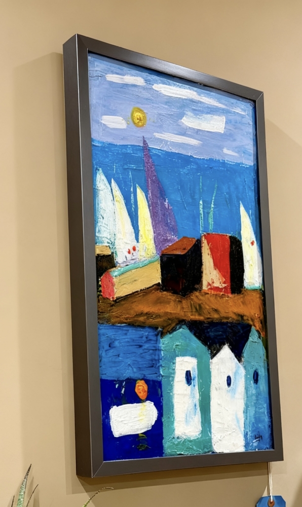 Harbour Bay – Abstract and colourful seascape Original acrylic Painting