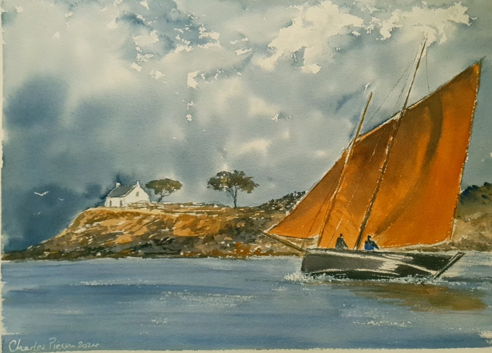 Breton Fishing Boat. Original Signed Watercolour 15x11 inches ; 38x28cm