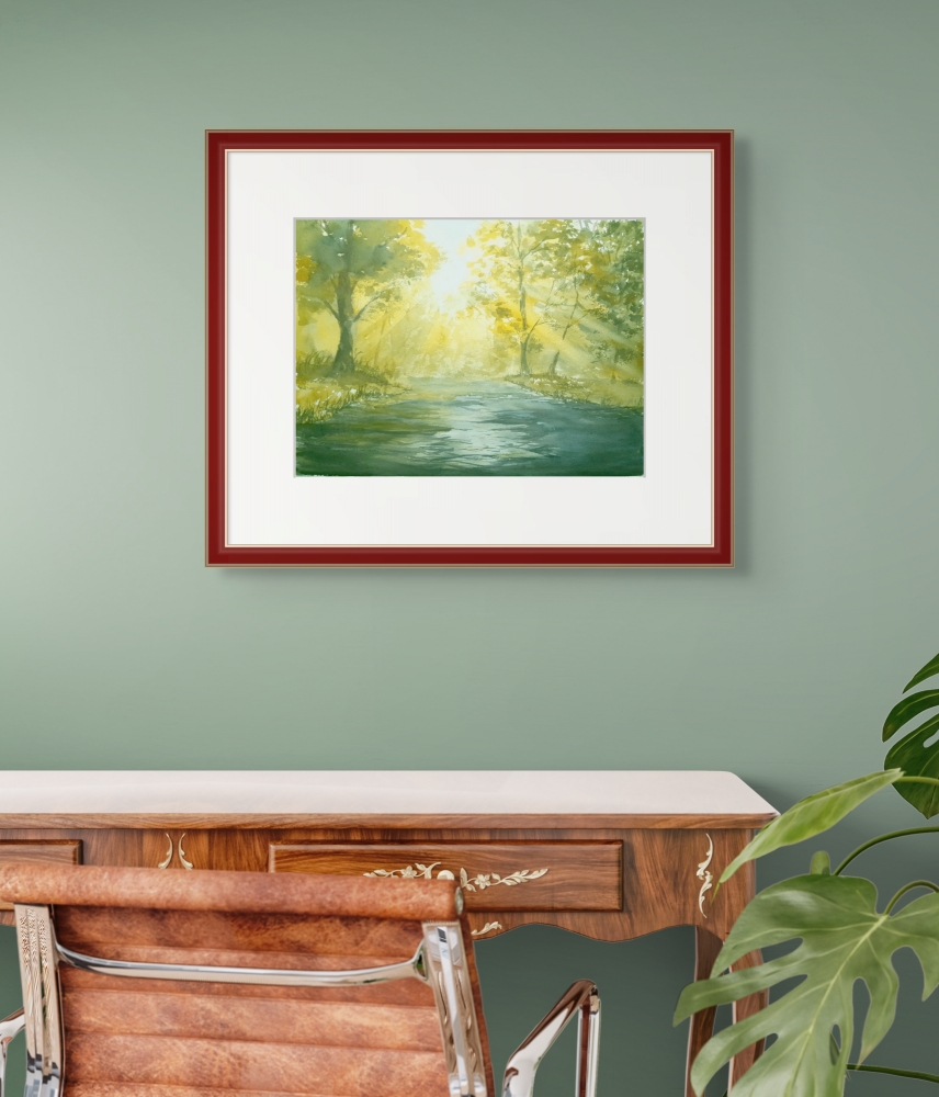 River Sunburst. Original Signed Watercolour. 15x11 inches ; 38x28cm