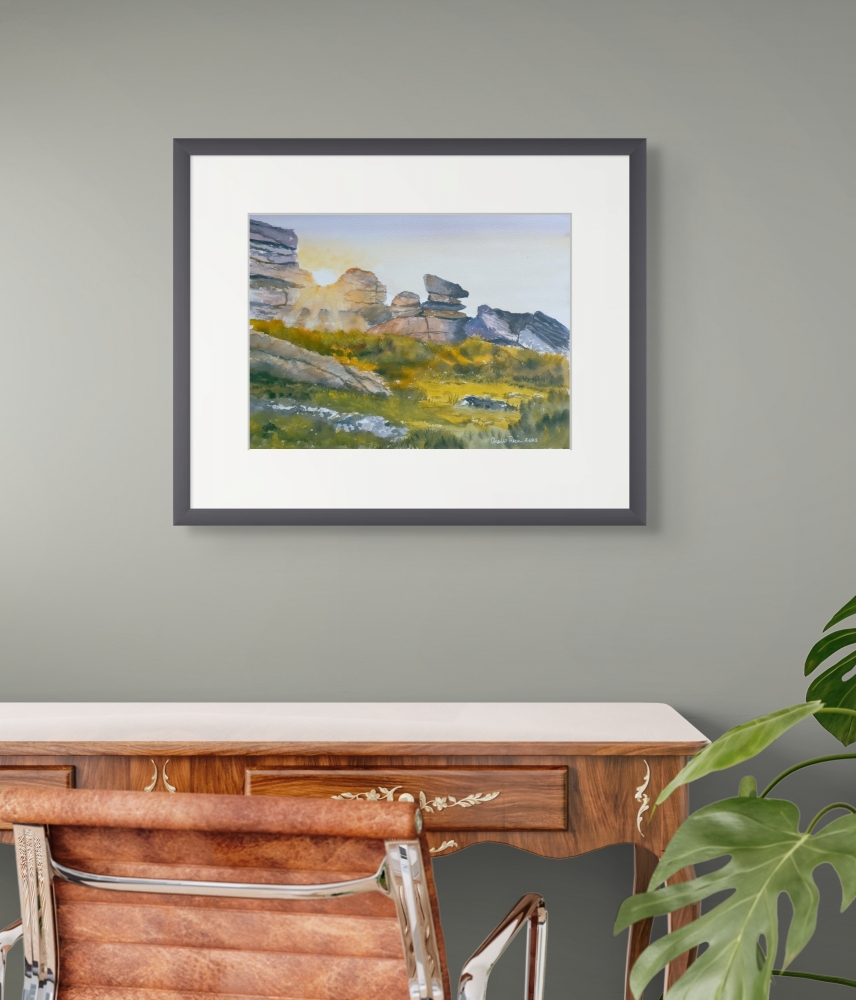 Dartmoor Sunset. Signed Watercolour