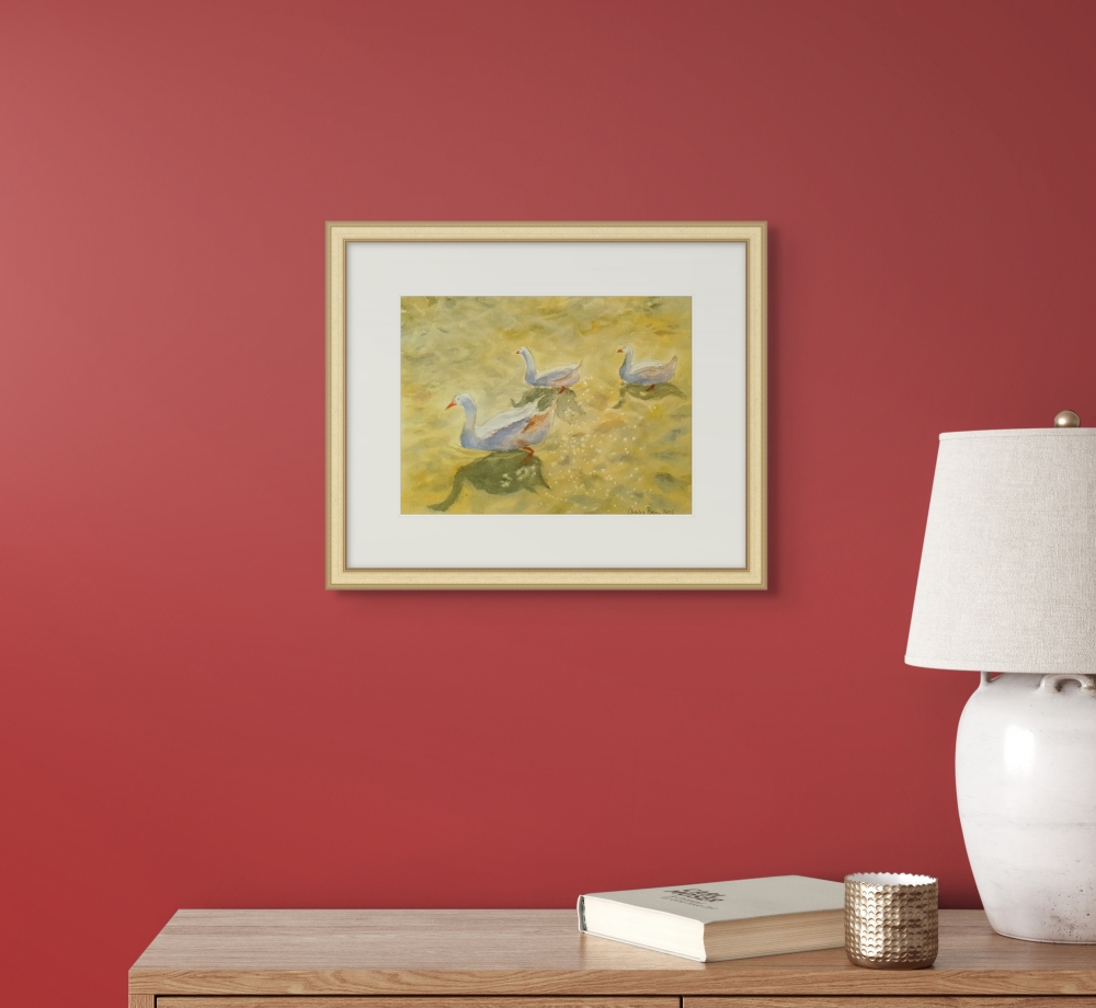 Geese on the Lake. Signed Original Watercolour