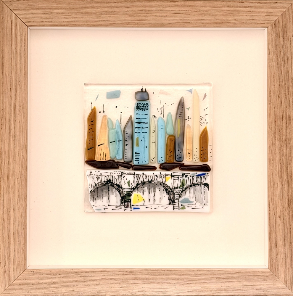Muted Metropolis - Framed Contemporary Cityscape Glass Art 