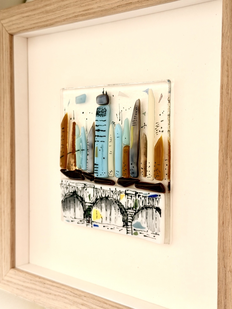 Muted Metropolis - Framed Contemporary Cityscape Glass Art 