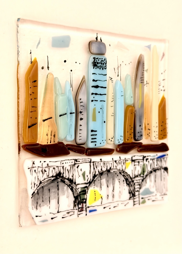 Muted Metropolis - Framed Contemporary Cityscape Glass Art 
