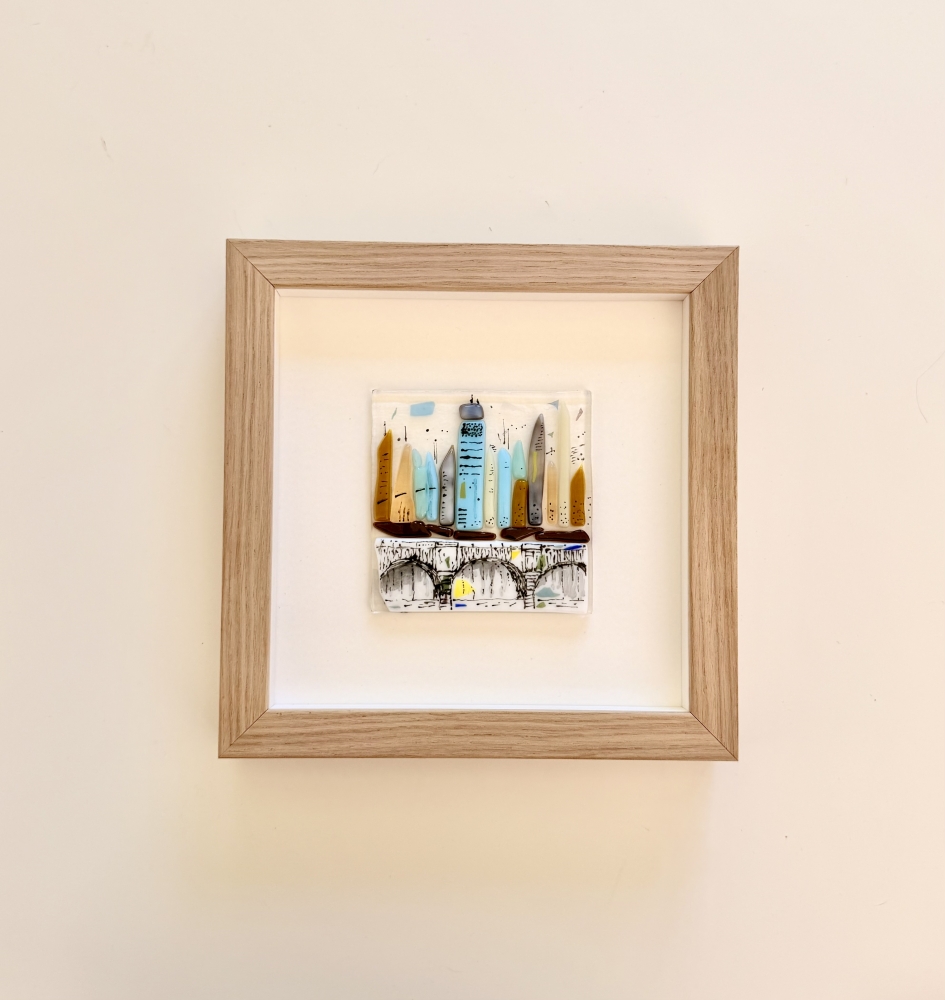 Muted Metropolis - Framed Contemporary Cityscape Glass Art 
