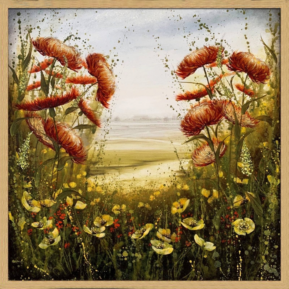 Orange Floral Olive Green Landscape