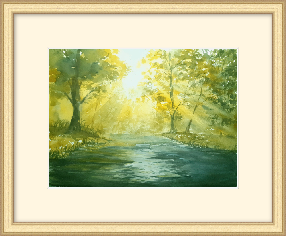 River Sunburst. Original Signed Watercolour. 15x11 inches ; 38x28cm