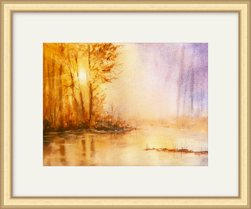 Golden Dawn on the Lake. Original Watercolour. 15x11 inches