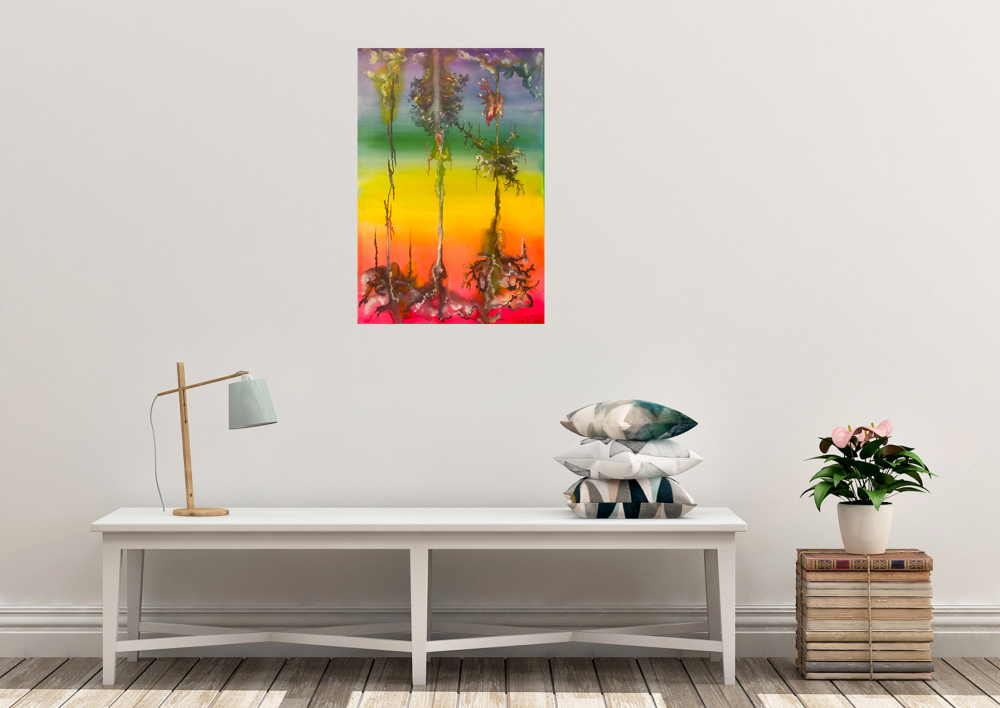 Flowers, Triplet in Ether, 15x22 inch, watercolors on cold press paper SKU 4082 