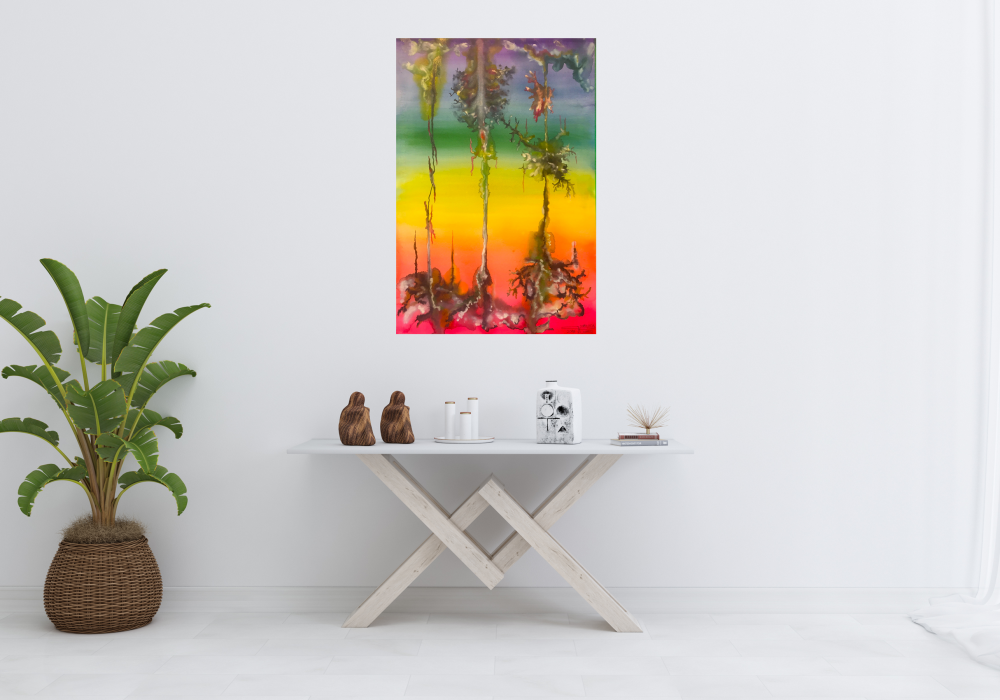 Flowers, Triplet in Ether, 15x22 inch, watercolors on cold press paper SKU 4082 