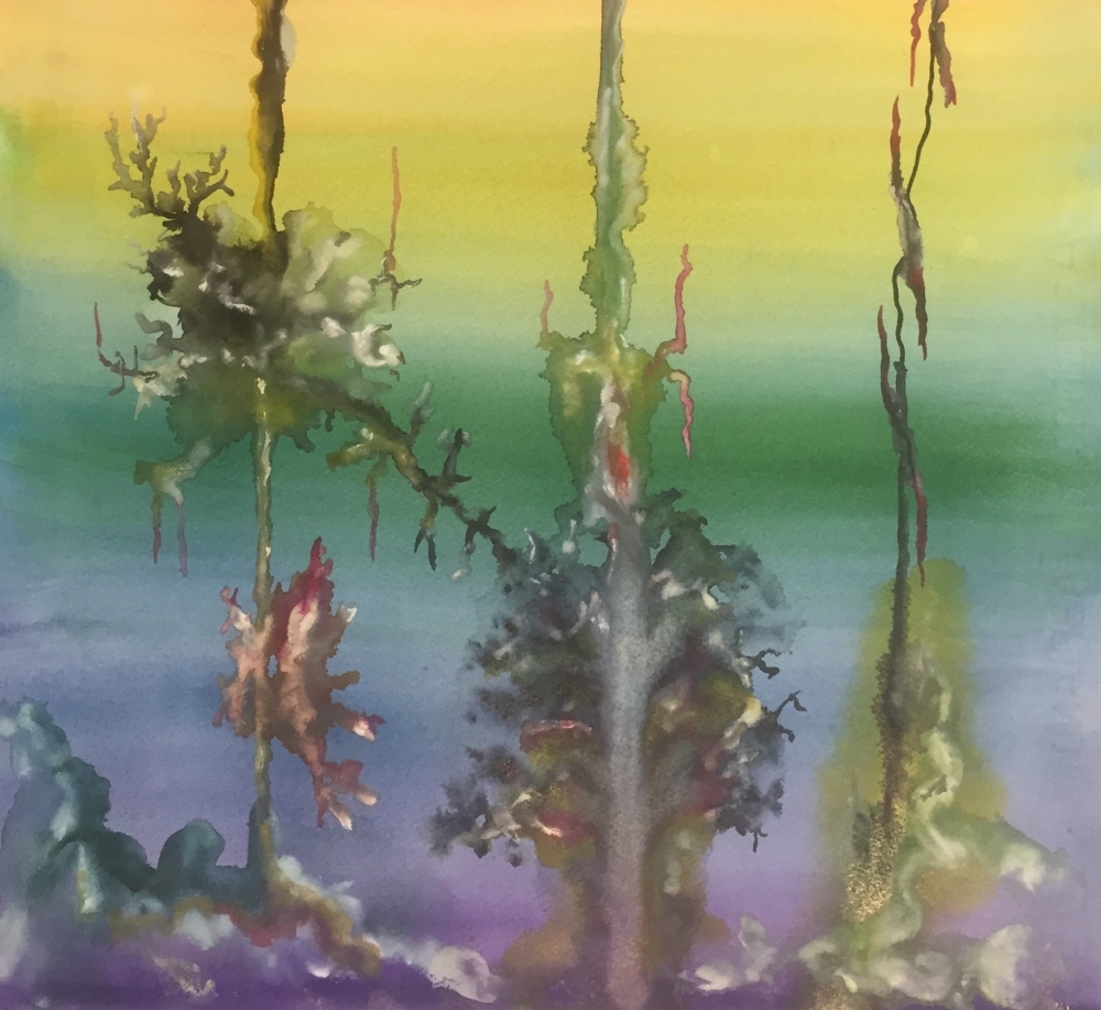 Flowers, Triplet in Ether, 15x22 inch, watercolors on cold press paper SKU 4082 