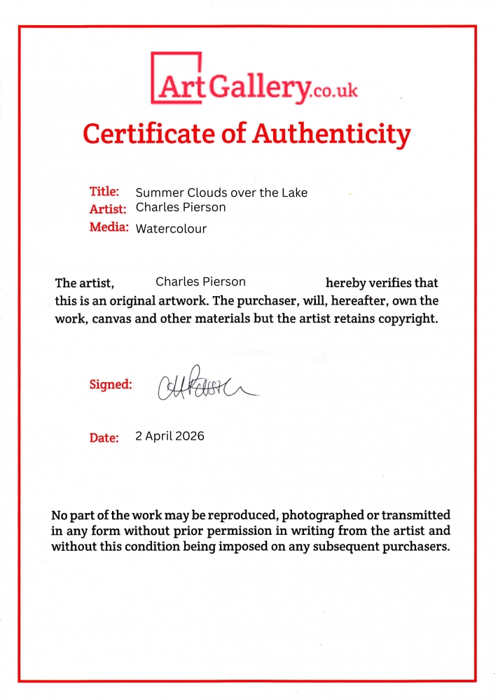 Summer Clouds Over the Lake. Original Watercolour 15x11 inches; 38x28cm