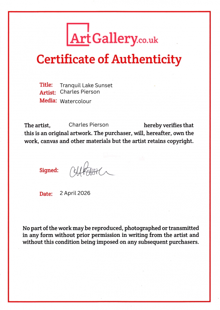 Tranquil Lake at Sunset. Original Signed Watercolour