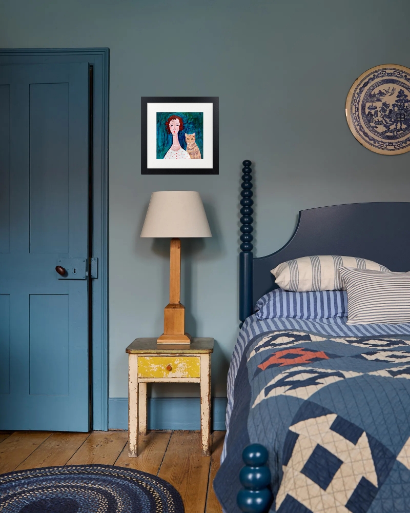 Woman Polka Dot Cardigan, Cat Framed