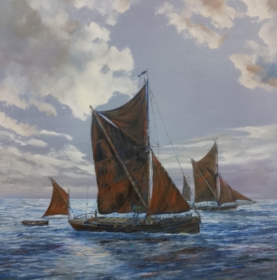 THAMES SAILING BARGES IN THE MOONLIGHT
